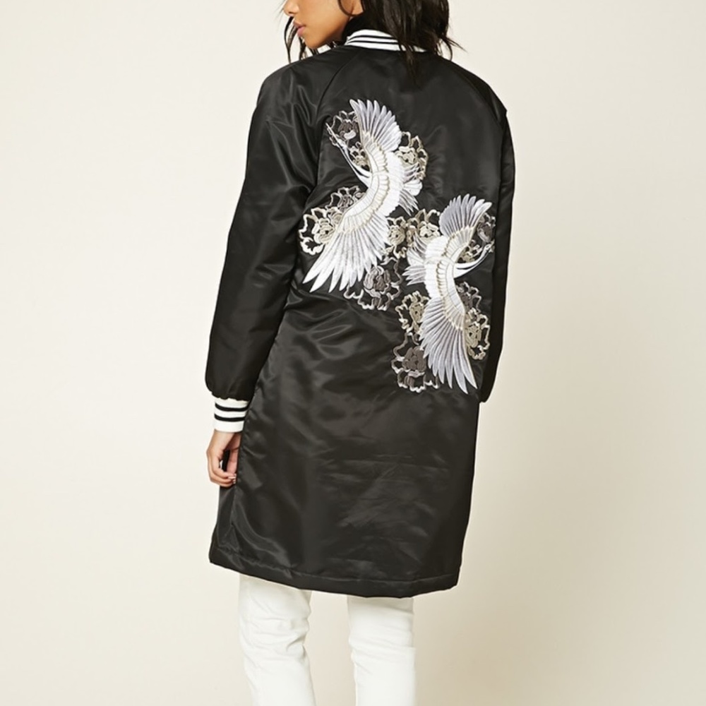 Long Embroidered Bomber Jacket